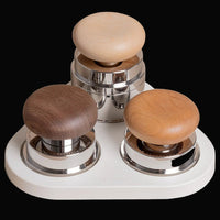 Timemore PUCKS espresso accessories set with wooden grips: WDT tool, gravity distributor and calibrated tamper